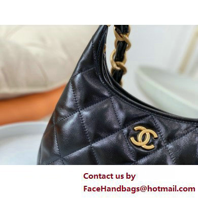 Chanel Shiny Lambskin  &  Gold-Tone Metal Small Hobo Bag black AS4922 2025